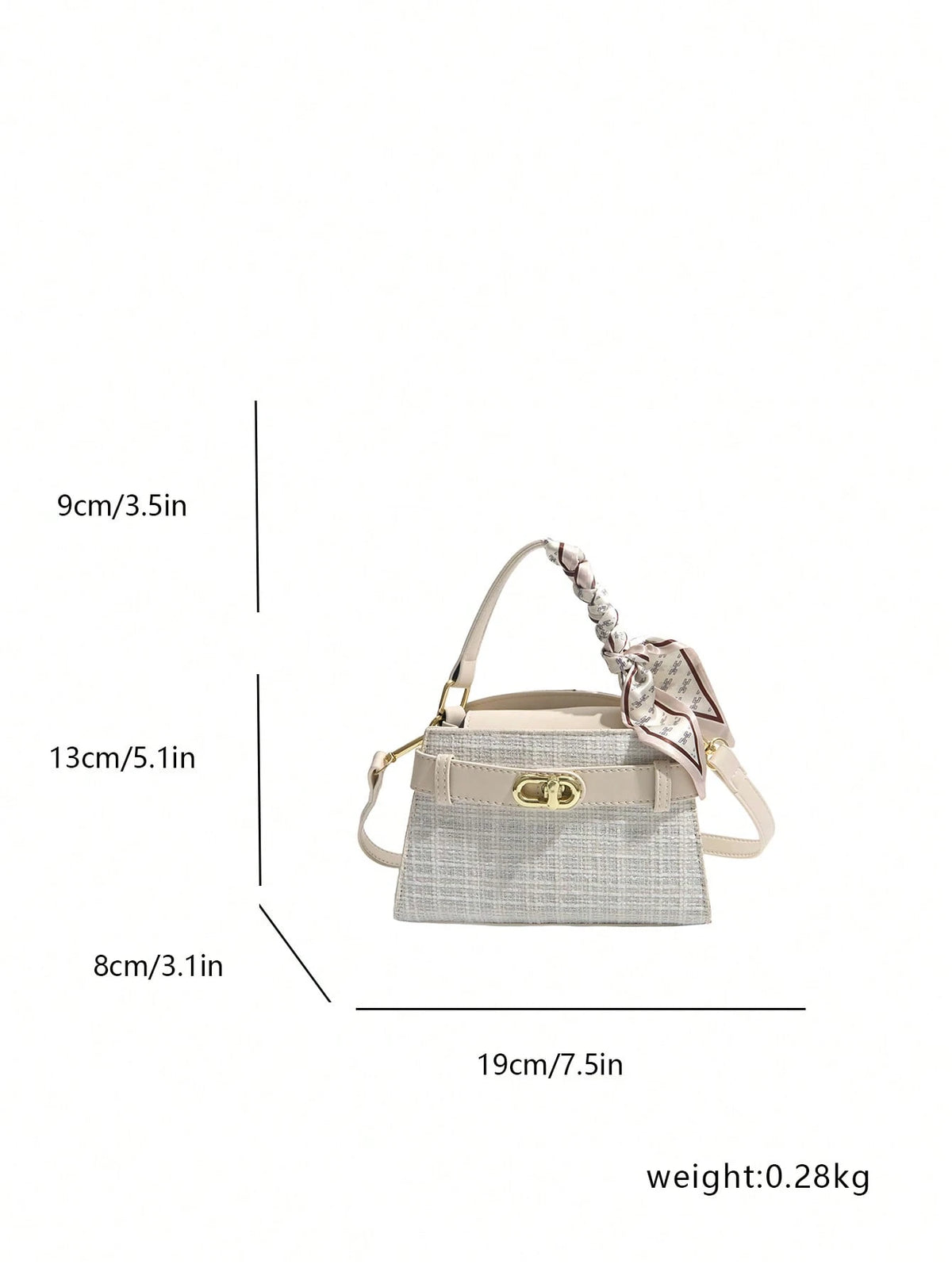 Women's Square Handbag Scarf Buckle Crossbody Mini Bag White