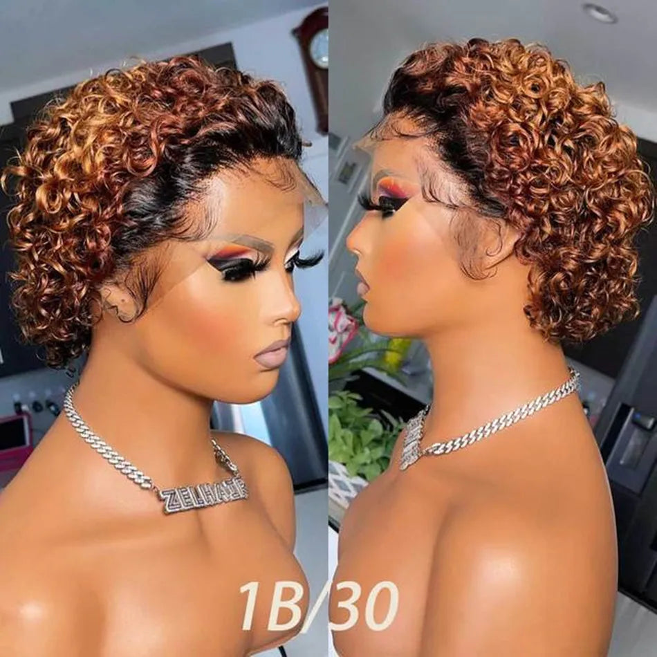 Short Curly Pixie Cut Lace Front Human Hair Wig for Women