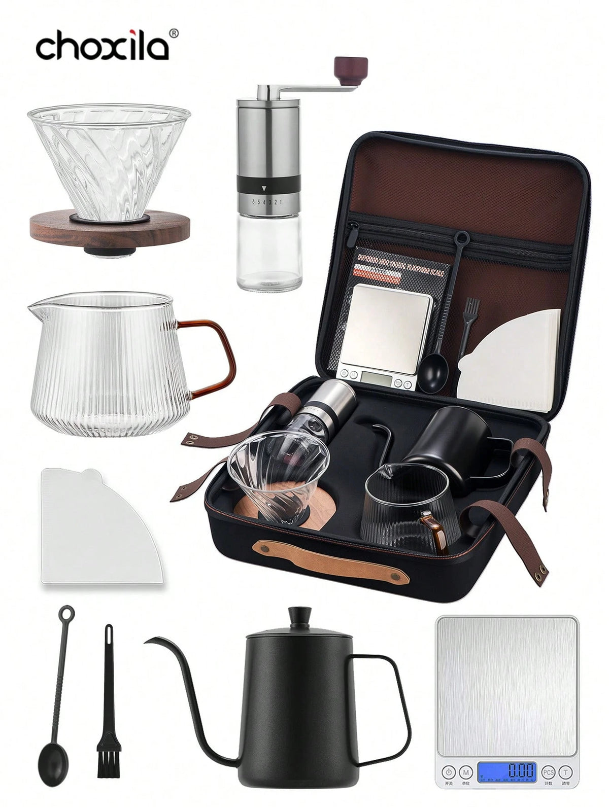 Pour Over Coffee Maker 8-Piece Set with Travel Case