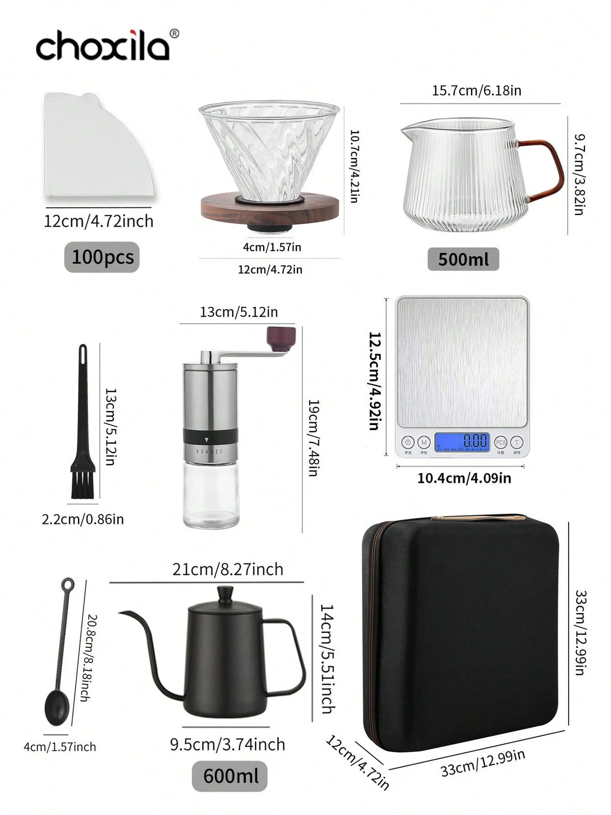 Pour Over Coffee Maker 8-Piece Set with Travel Case