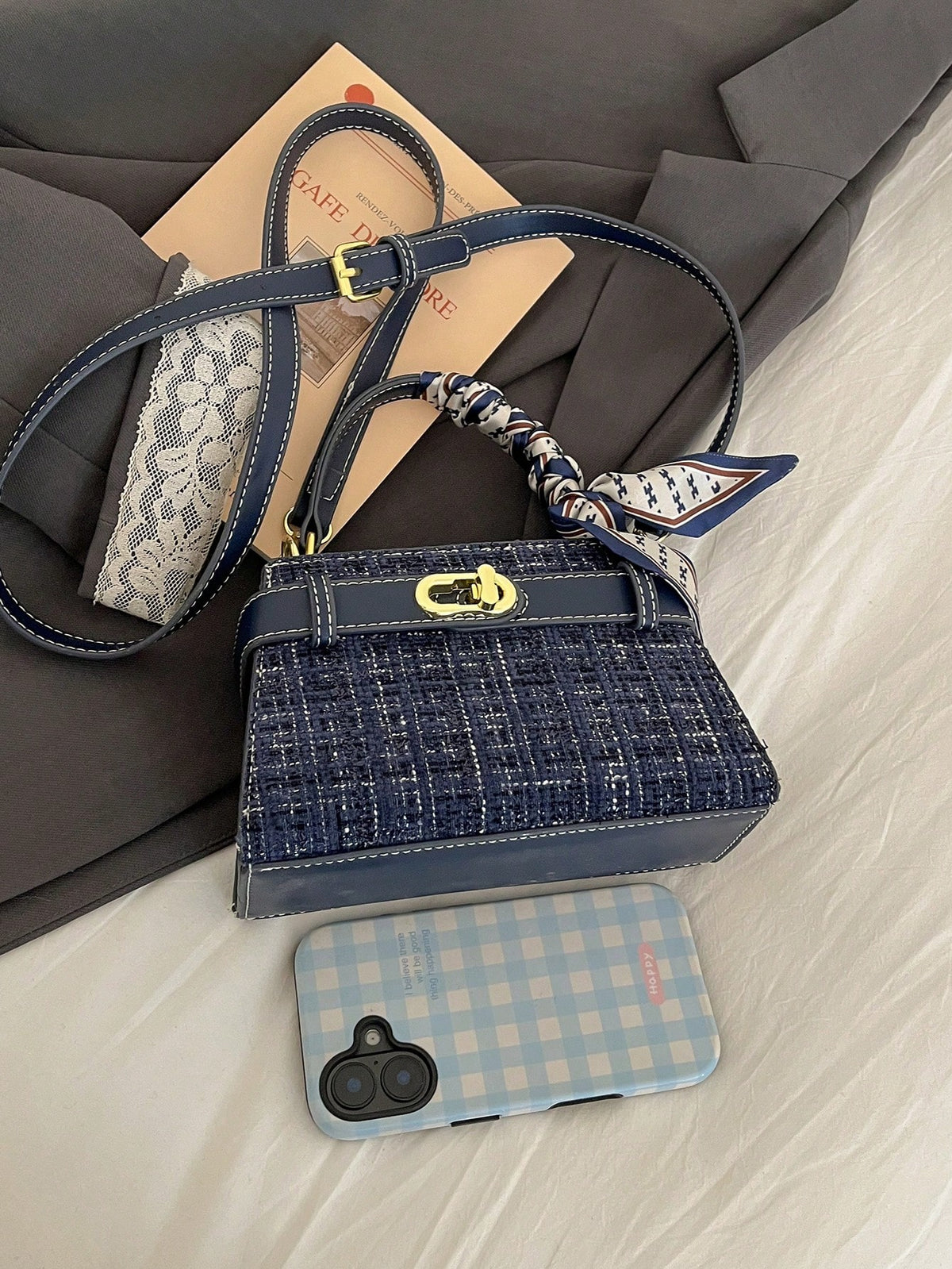 Women's Square Handbag Scarf Buckle Crossbody Mini Bag