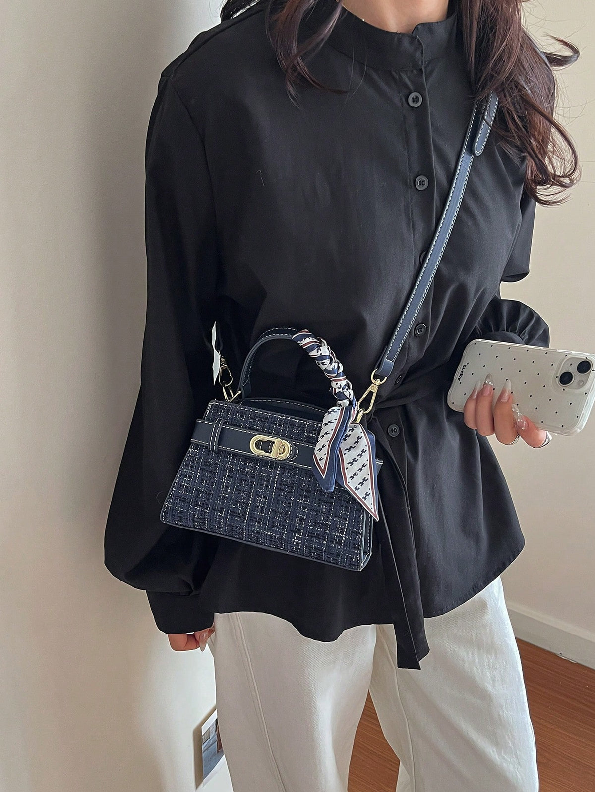 Women's Square Handbag Scarf Buckle Crossbody Mini Bag