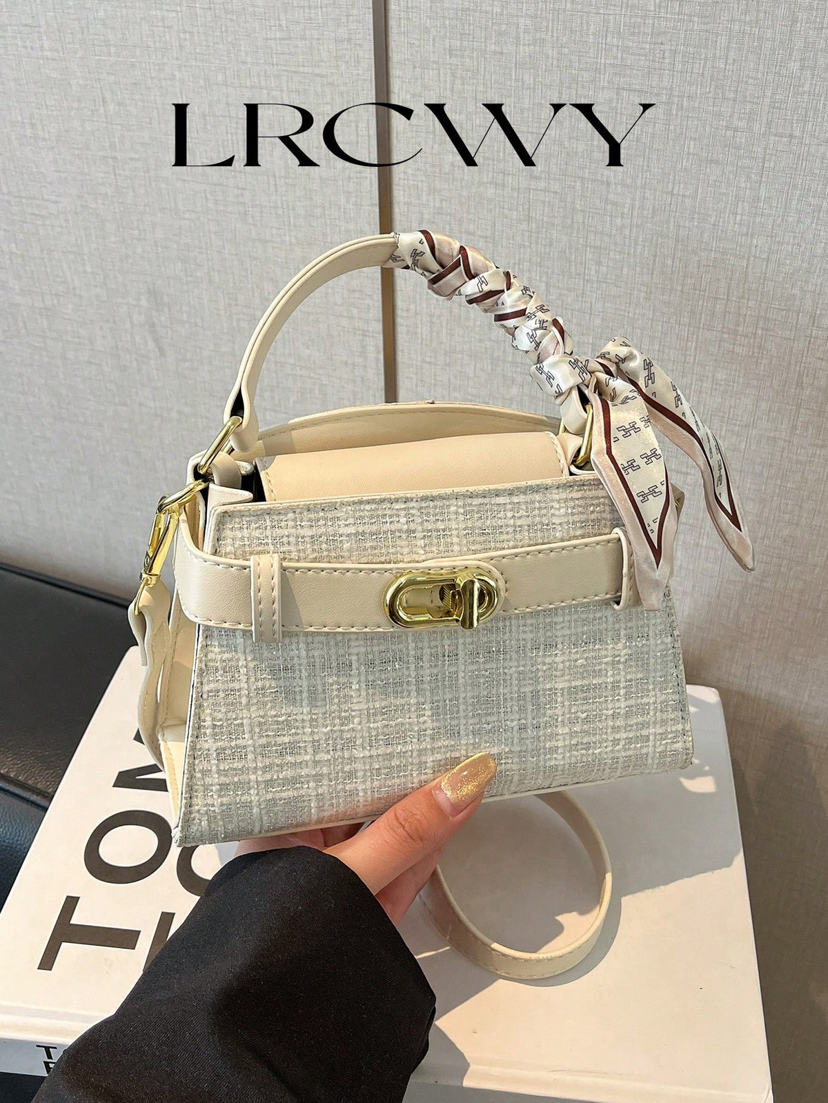 Women's Square Handbag Scarf Buckle Crossbody Mini Bag White