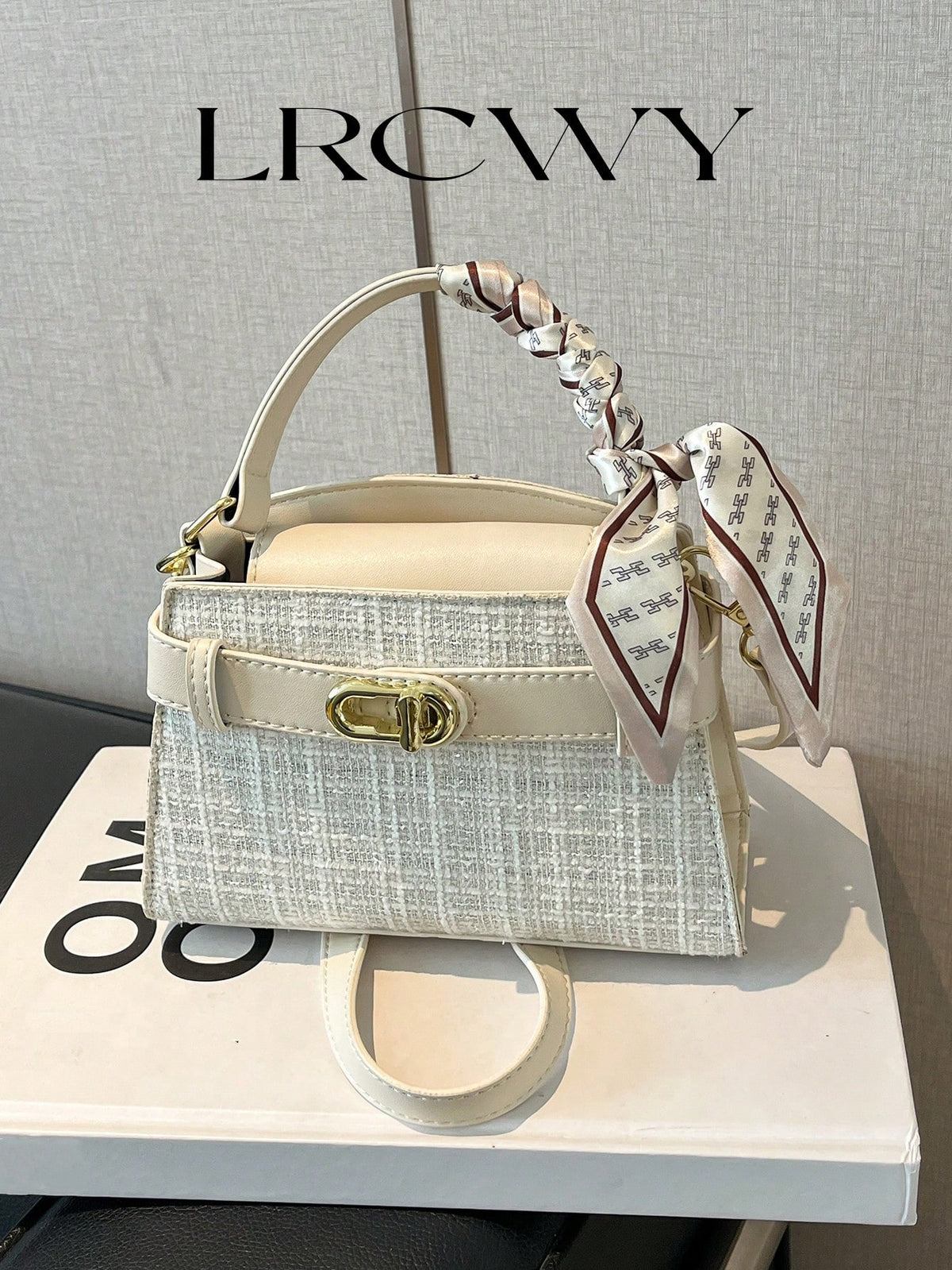 Women's Square Handbag Scarf Buckle Crossbody Mini Bag White