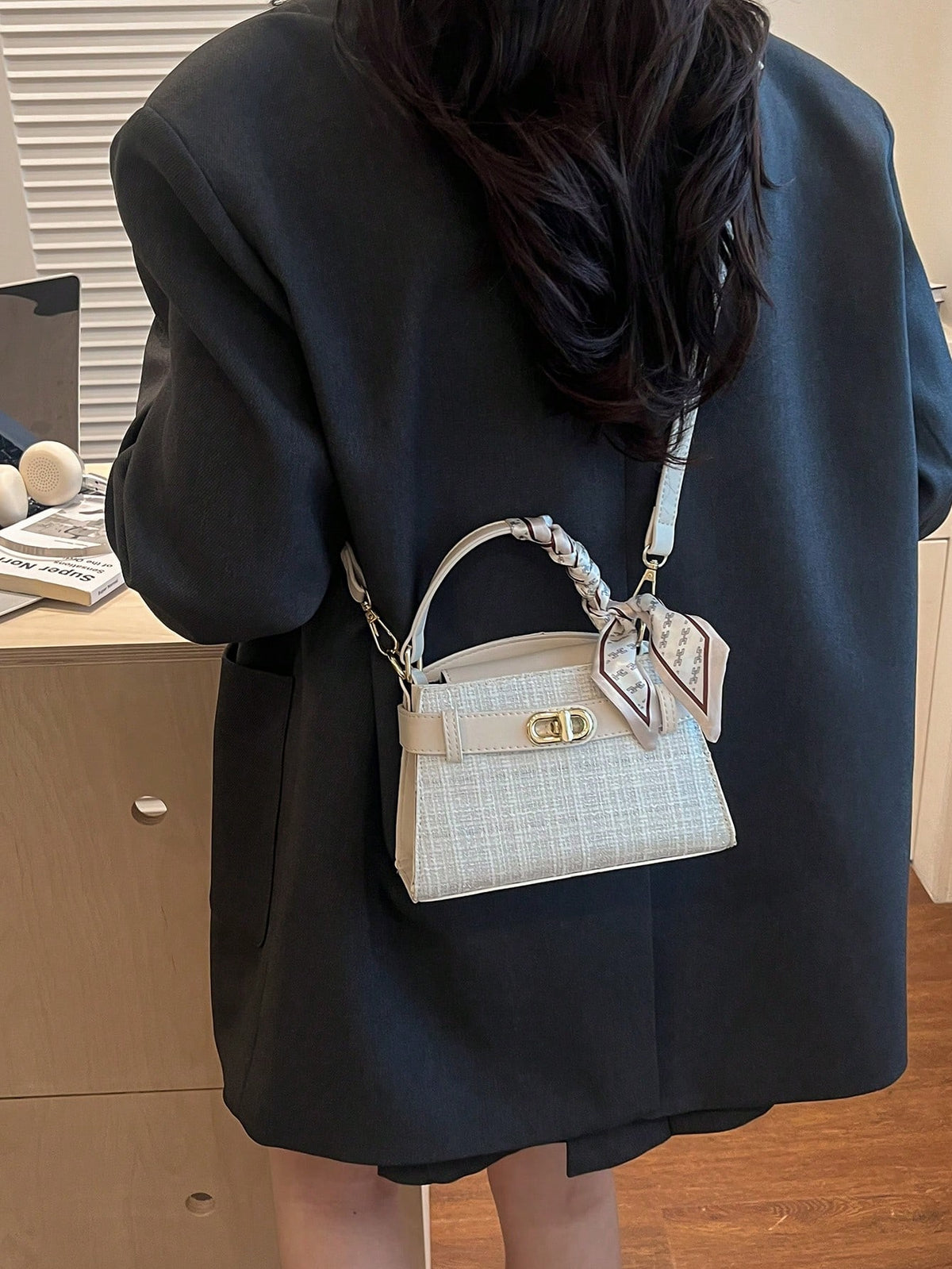 Women's Square Handbag Scarf Buckle Crossbody Mini Bag White