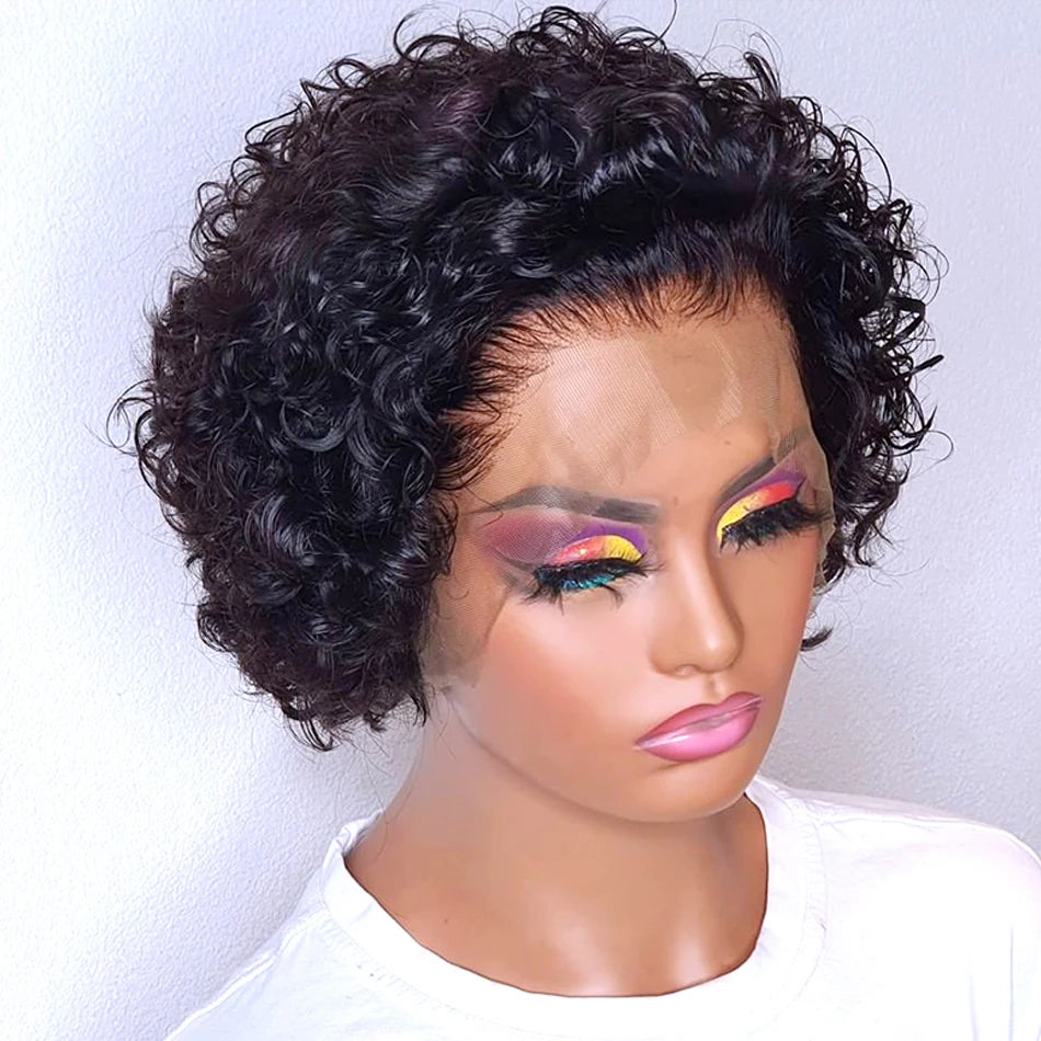 Short Curly Pixie Cut Lace Front Human Hair Wig for Women