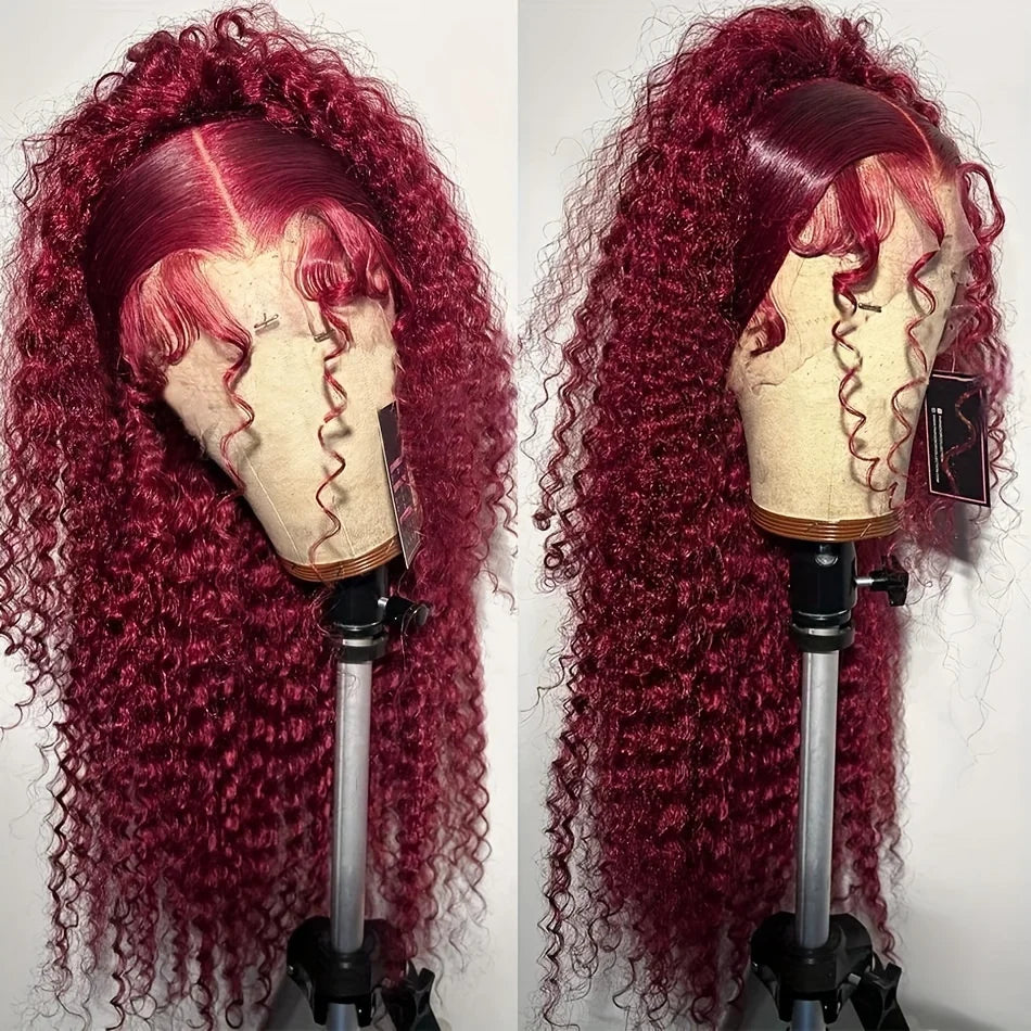Burgundy Deep Wave 13x4 HD Lace Front Human Hair Wig for Women