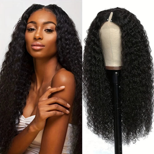 Kinky Curly V Part Human Hair Wig for Women