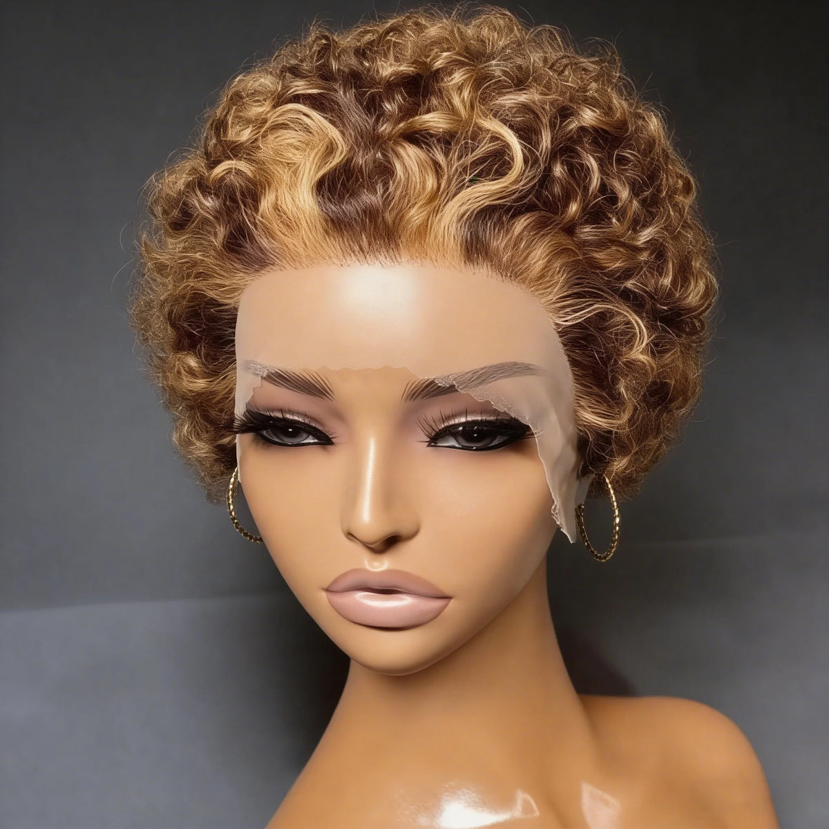 Short Curly Pixie Cut Lace Front Human Hair Wig for Women