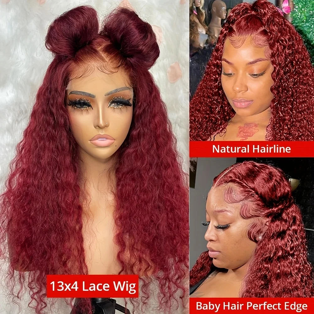 Burgundy Deep Wave 13x4 HD Lace Front Human Hair Wig for Women