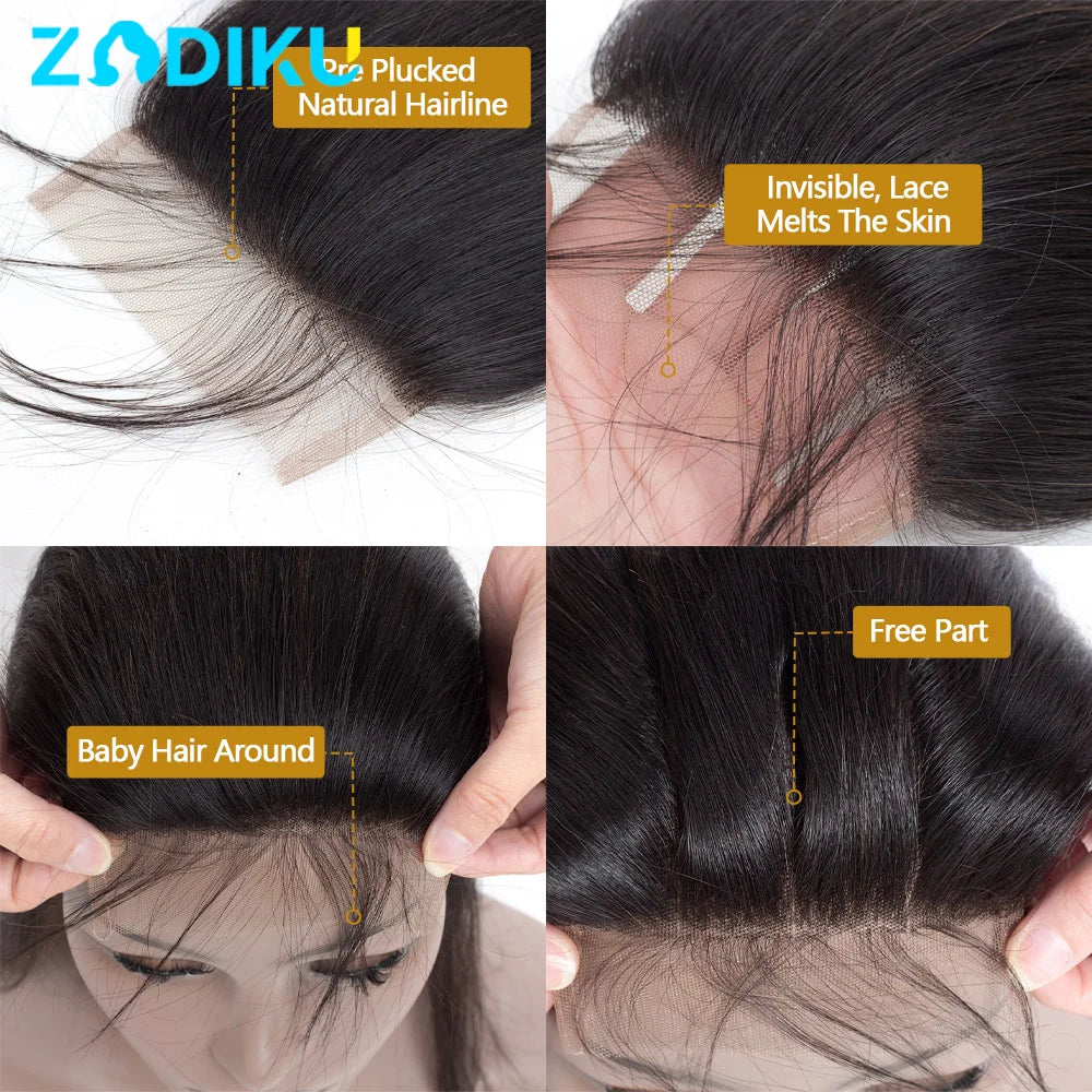 Straight Transparent Lace Closure Human Hair Frontal for Women