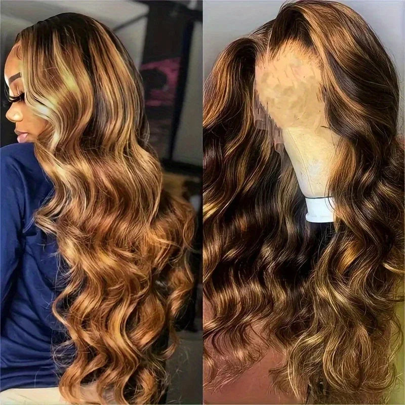 Body Wave Lace Front Human Hair Wig P4/27 Highlight Brown