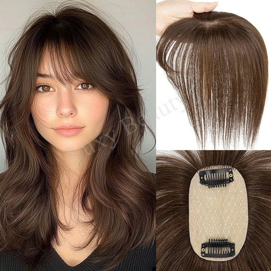 5x9 cm Clip-in Human Hair Topper with Bangs for Women