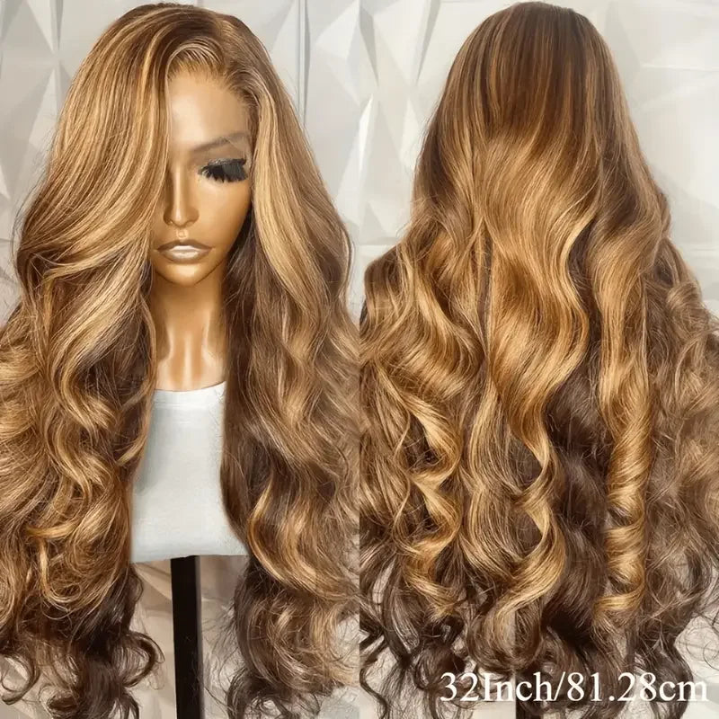 Body Wave Lace Front Human Hair Wig P4/27 Highlight Brown
