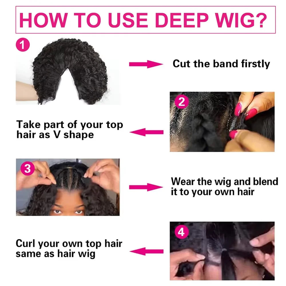 Kinky Curly V Part Human Hair Wig for Women