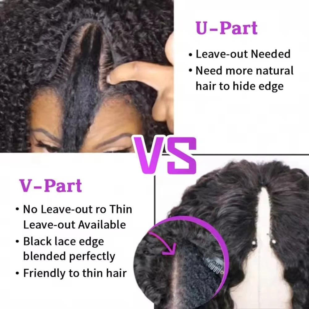 Kinky Curly V Part Human Hair Wig for Women