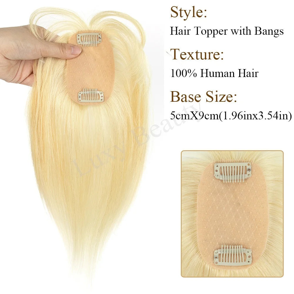5x9 cm Clip-in Human Hair Topper with Bangs for Women