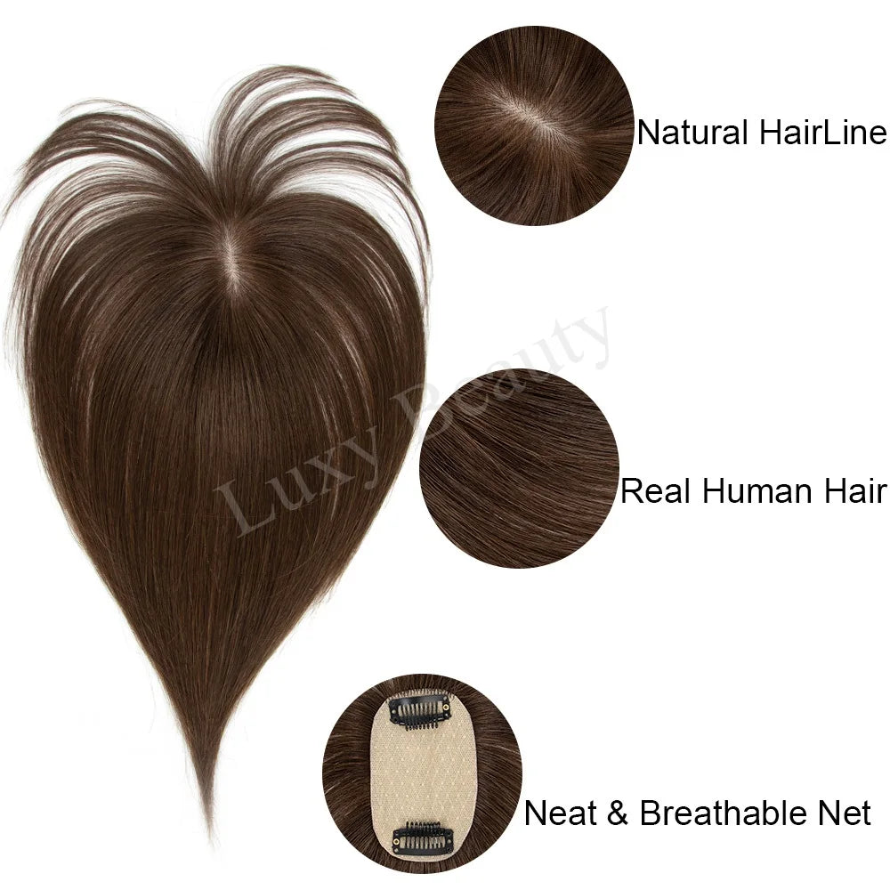 5x9 cm Clip-in Human Hair Topper with Bangs for Women