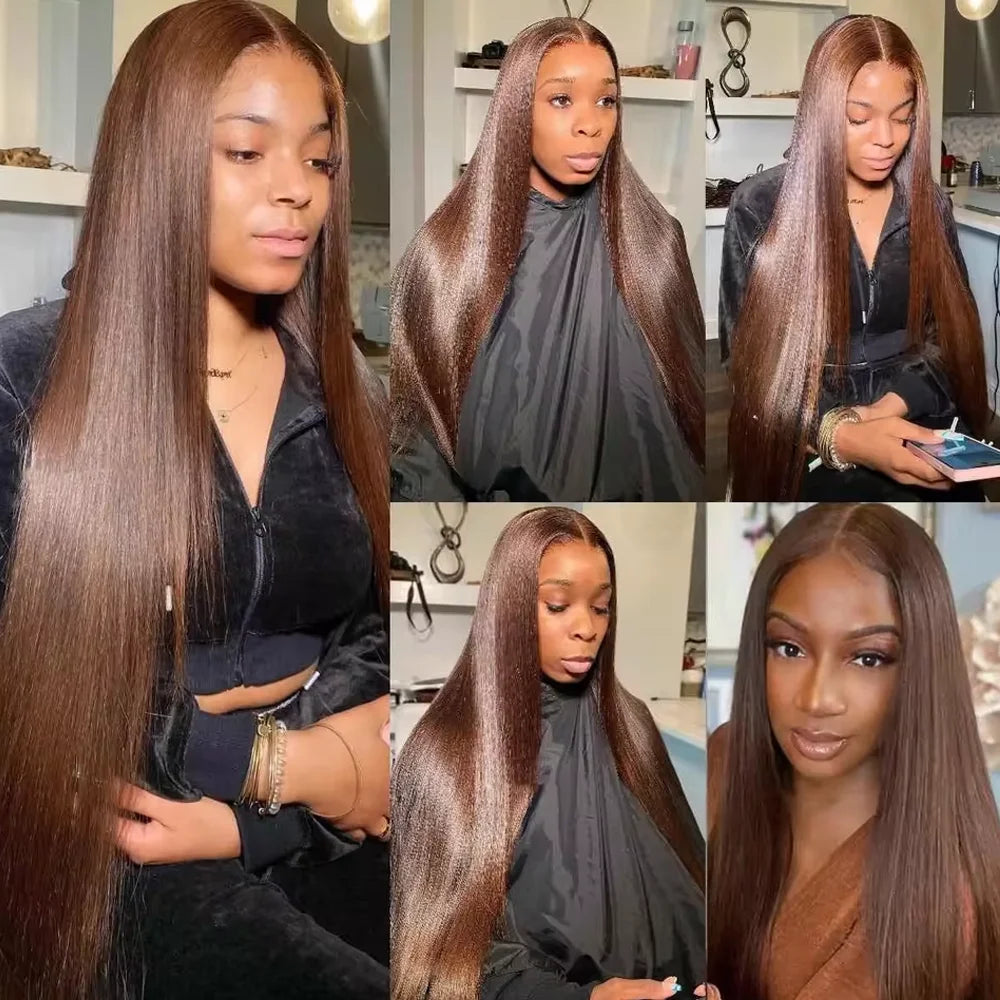 Bone Straight Chocolate Brown 13x4 HD Lace Front Human Hair Wig