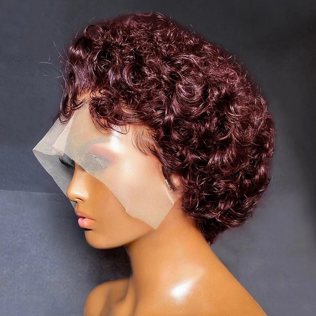 Short Curly Pixie Cut Lace Front Human Hair Wig for Women