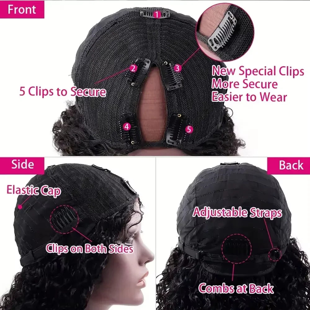 Kinky Curly V Part Human Hair Wig for Women