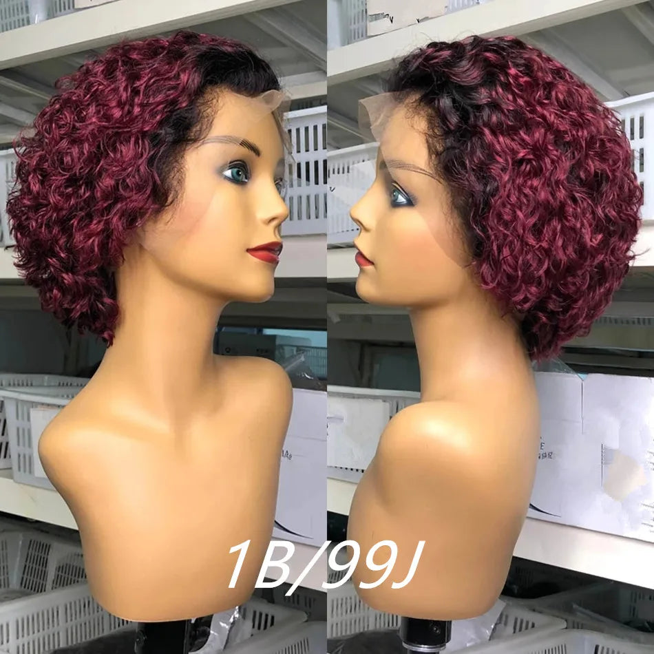 Short Curly Pixie Cut Lace Front Human Hair Wig for Women
