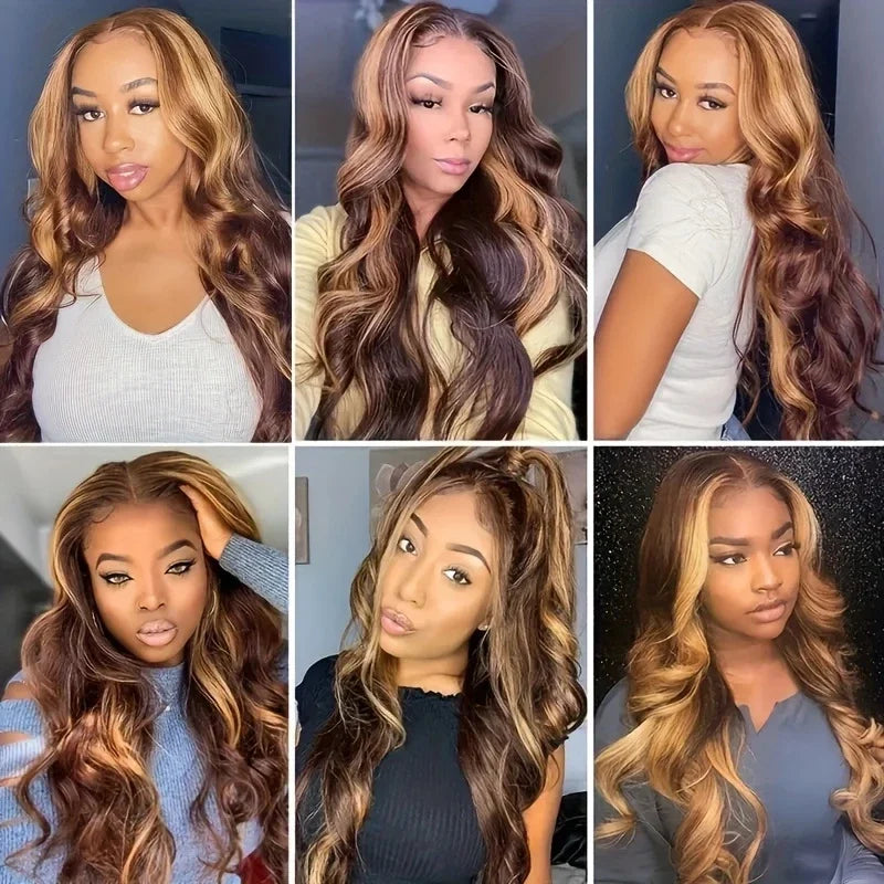 Body Wave Lace Front Human Hair Wig P4/27 Highlight Brown