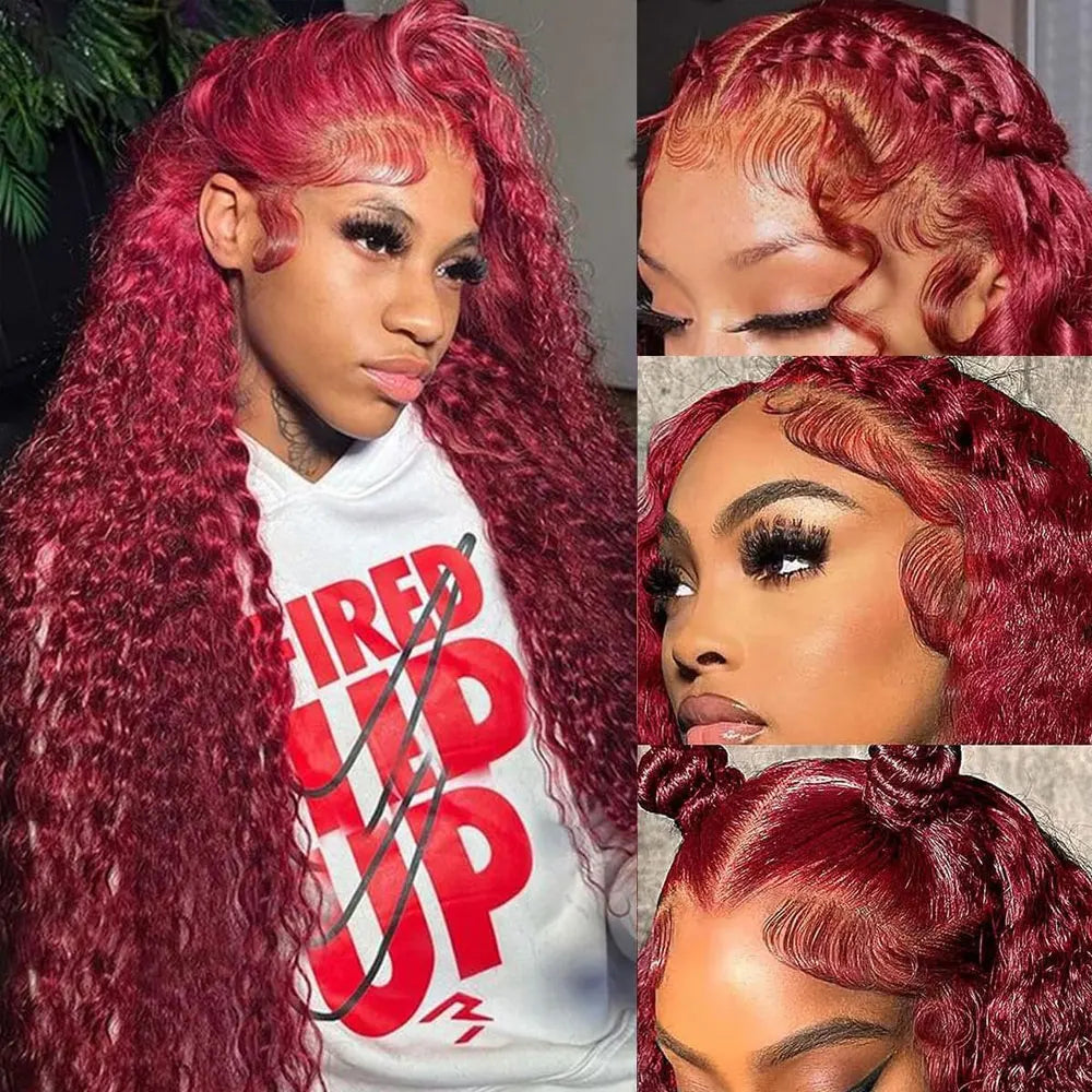 Burgundy Deep Wave 13x4 HD Lace Front Human Hair Wig for Women