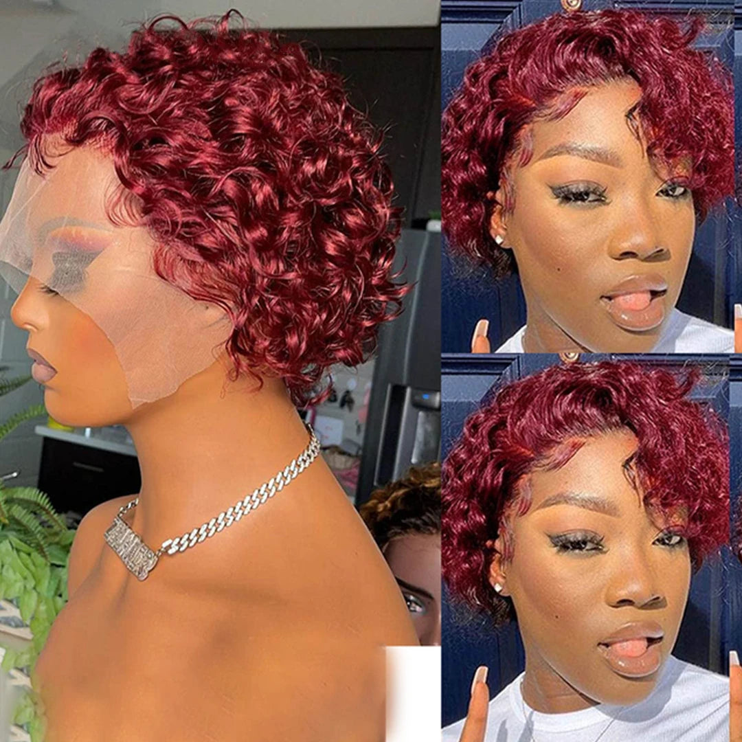 Short Curly Pixie Cut Lace Front Human Hair Wig for Women