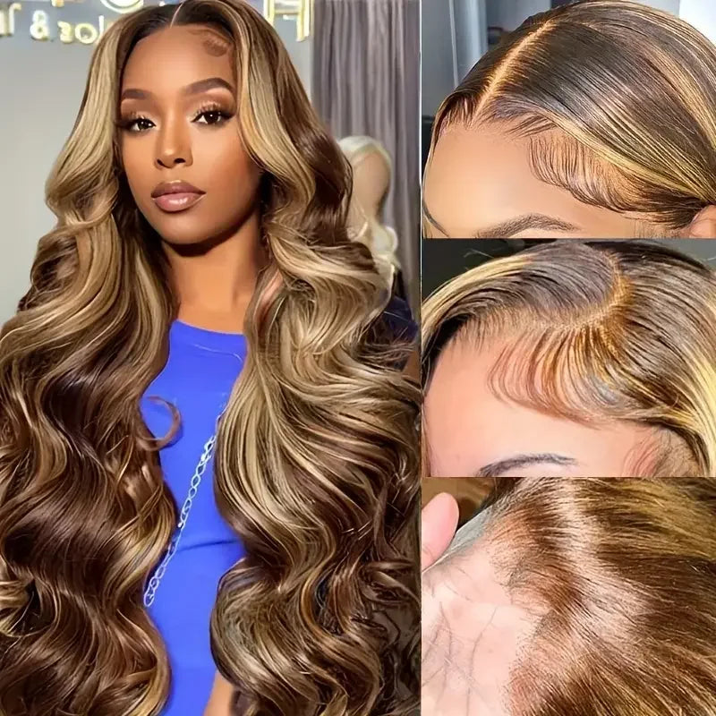 Body Wave Lace Front Human Hair Wig P4/27 Highlight Brown