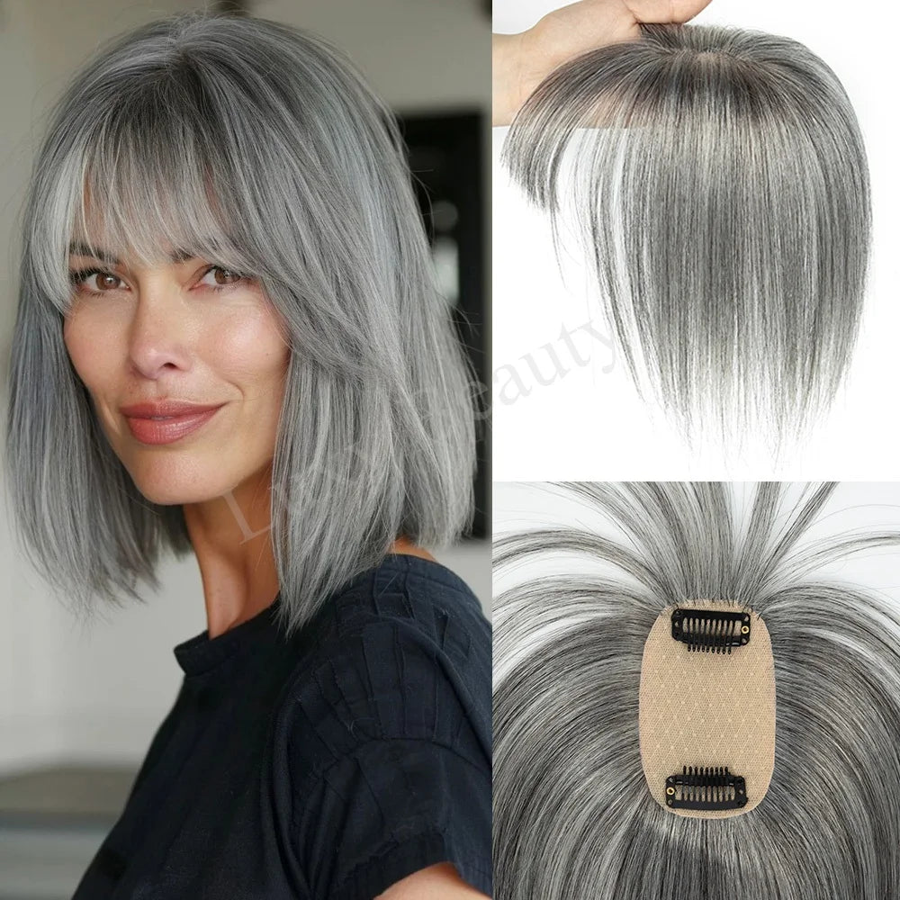 5x9 cm Clip-in Human Hair Topper with Bangs for Women