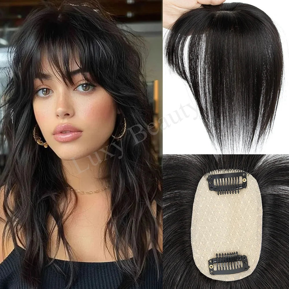 5x9 cm Clip-in Human Hair Topper with Bangs for Women