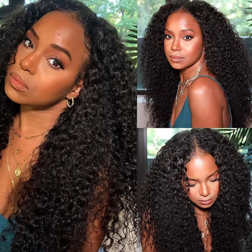 Kinky Curly V Part Human Hair Wig for Women