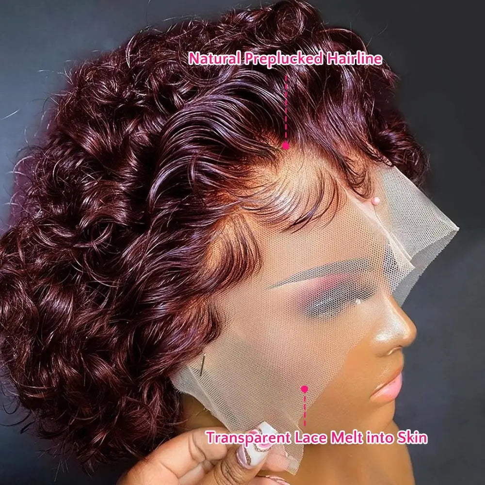 Short Curly Pixie Cut Lace Front Human Hair Wig for Women
