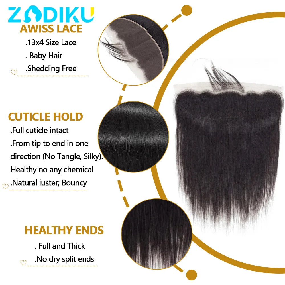 Straight Transparent Lace Closure Human Hair Frontal for Women