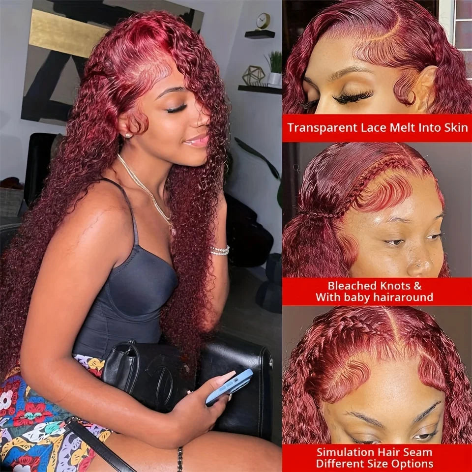 Burgundy Deep Wave 13x4 HD Lace Front Human Hair Wig for Women