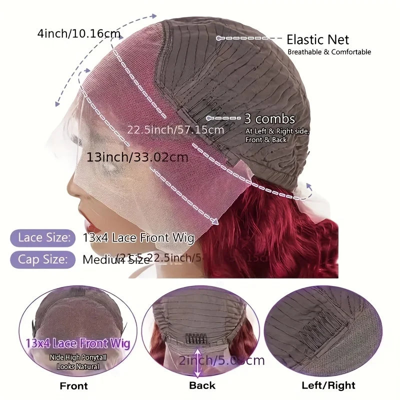 Burgundy Deep Wave 13x4 HD Lace Front Human Hair Wig for Women