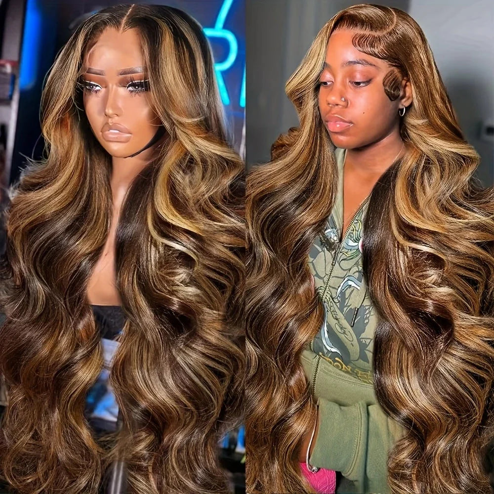 Body Wave Lace Front Human Hair Wig P4/27 Highlight Brown