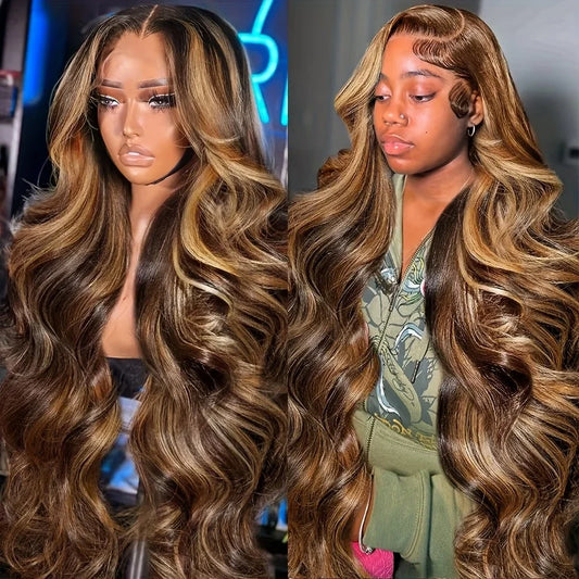 Body Wave Lace Front Human Hair Wig P4/27 Highlight Brown