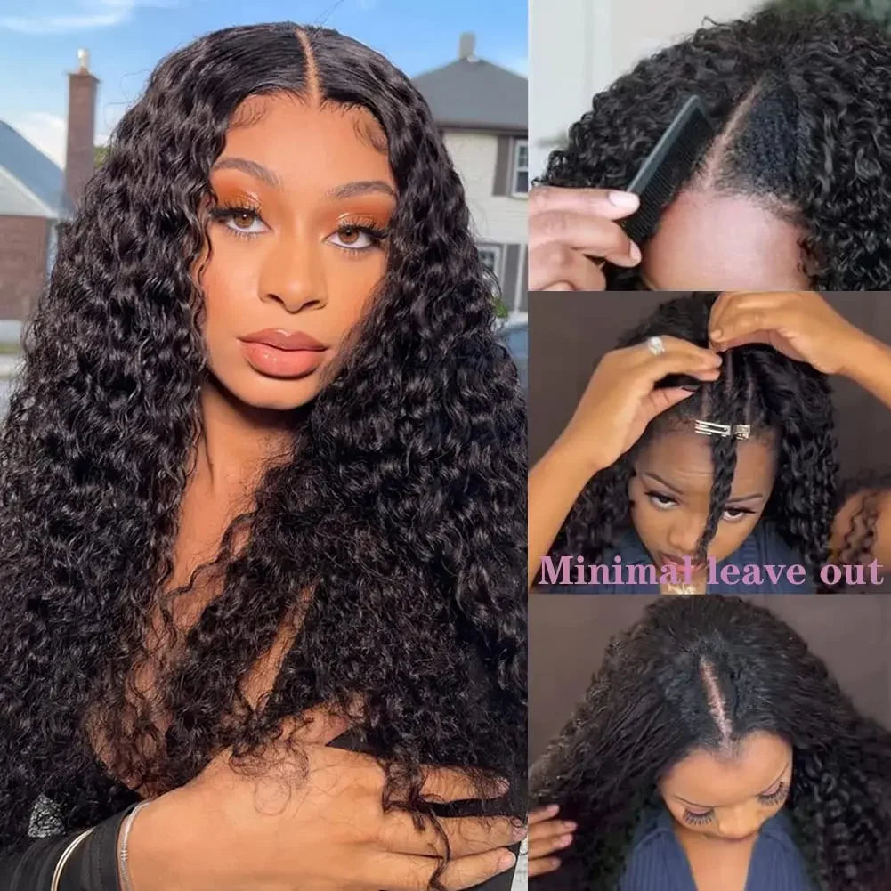 Kinky Curly V Part Human Hair Wig for Women