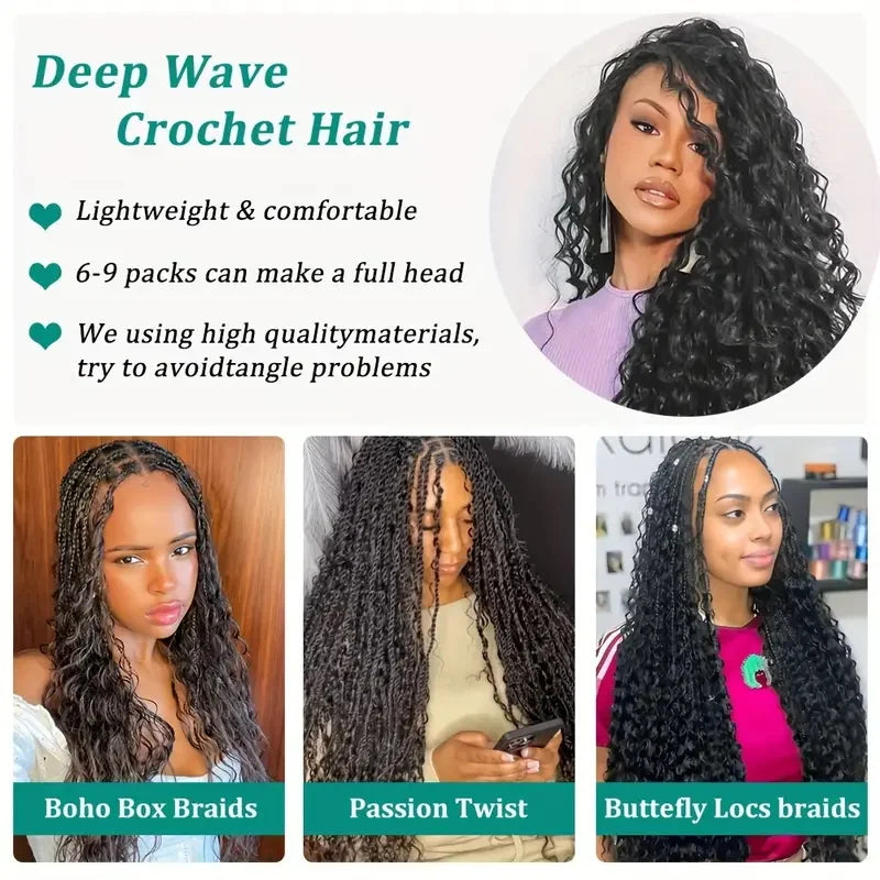 76 cm Deep Wave Crochet Braiding Hair for Women