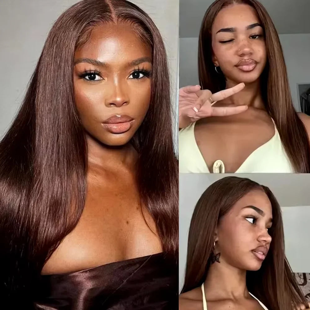 Bone Straight Chocolate Brown 13x4 HD Lace Front Human Hair Wig