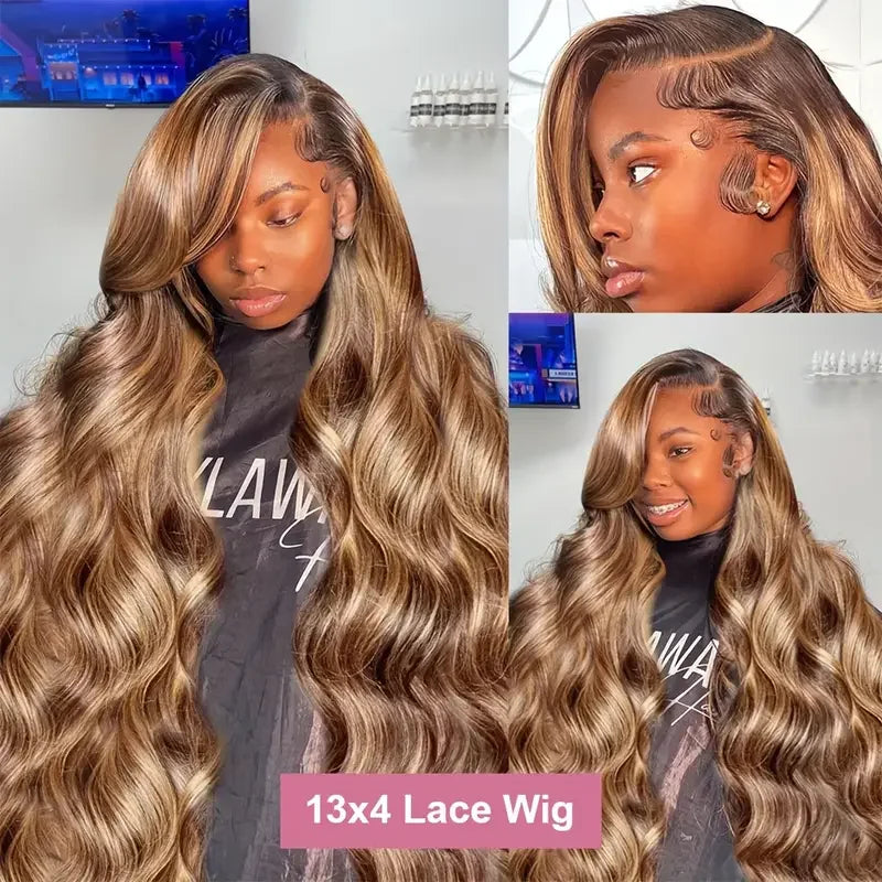 Body Wave Lace Front Human Hair Wig P4/27 Highlight Brown