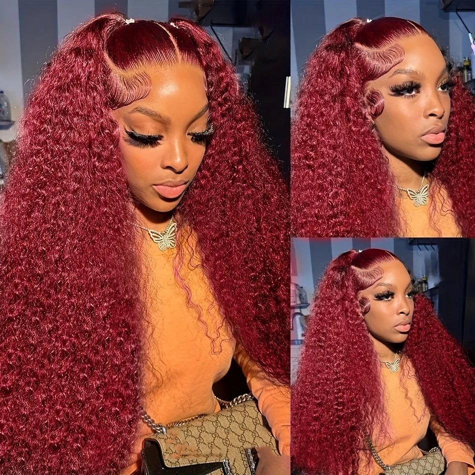 Burgundy Deep Wave 13x4 HD Lace Front Human Hair Wig for Women