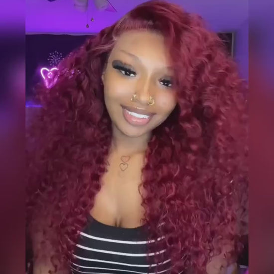 Burgundy Deep Wave 13x4 HD Lace Front Human Hair Wig for Women