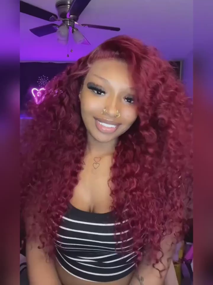 Burgundy Deep Wave 13x4 HD Lace Front Human Hair Wig for Women