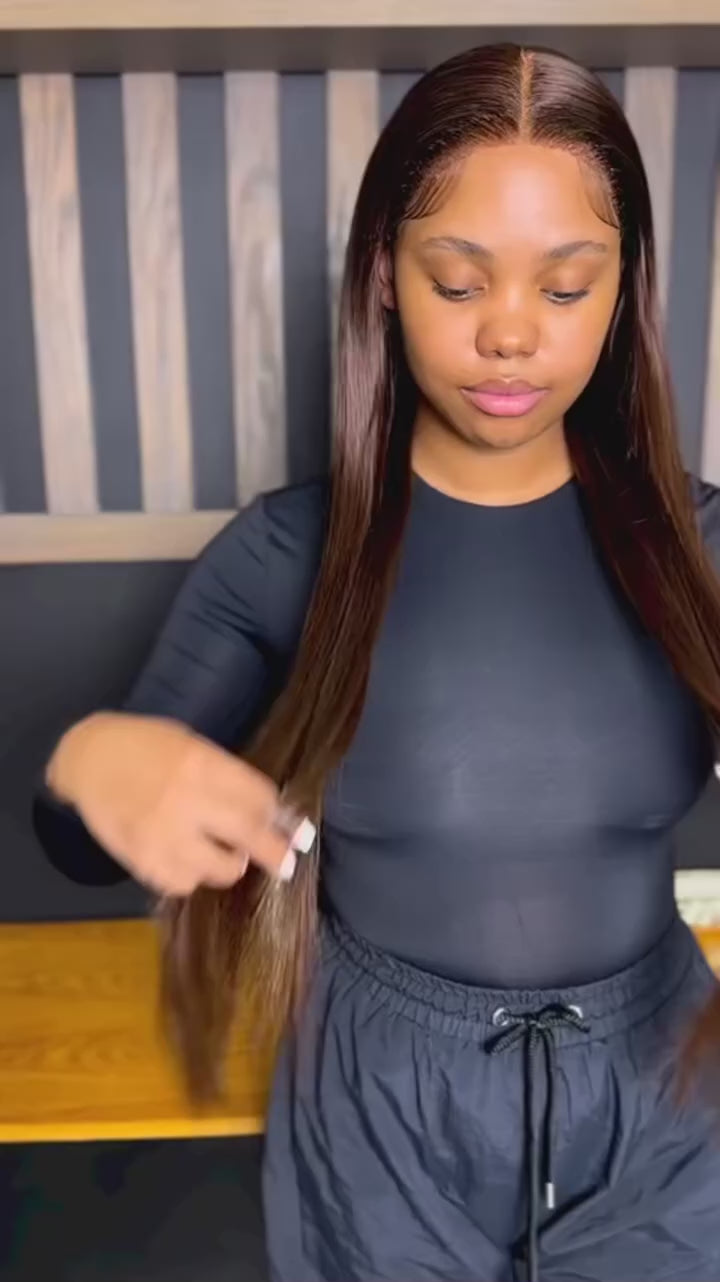 Bone Straight Chocolate Brown 13x4 HD Lace Front Human Hair Wig
